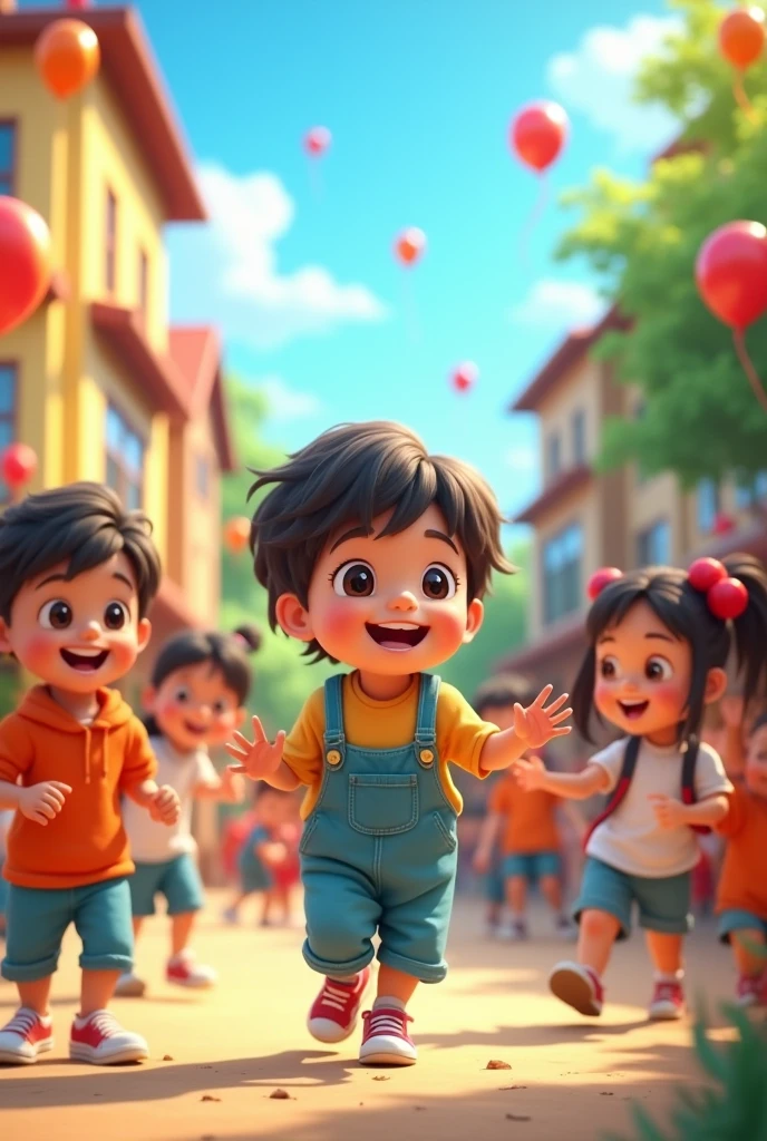 In cinematic 3d cartoon style ""Create a vibrant and joyful scene in a school setting on Children's Day.