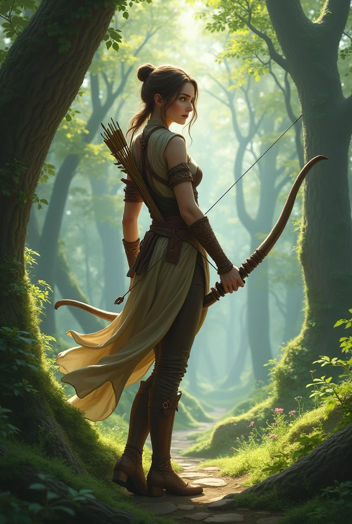 RPG style character: a woman who reigns in a forest holding a bow and carrying a quiver of arrows