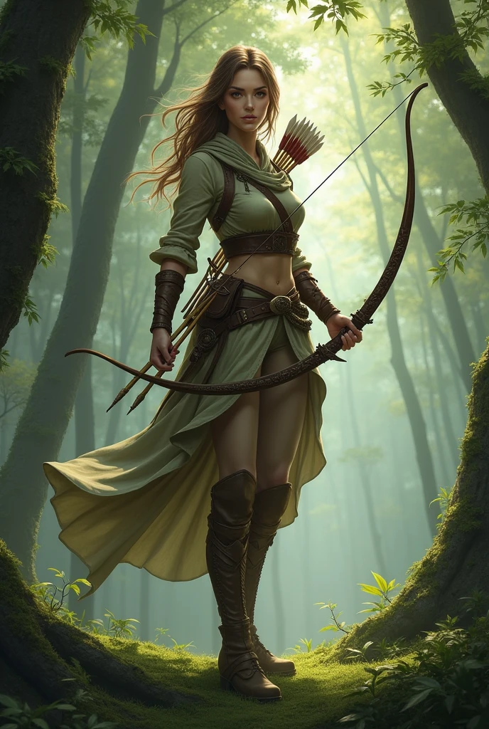 RPG style character: a woman who reigns in a forest holding a bow and carrying a quiver of arrows