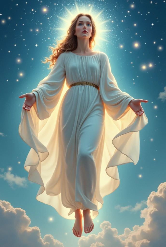 (Holy virgin mary of LOURDES))) Masterpiece, (Best quality: 1.2), (Super fine: 1.2), Illustration, (Extremely delicate and beautiful: 1.2), Film angle, Floating, (Beautiful detail eye: 1.1), (Detail Light: 1.1), Film lights, Delicate sky, Blue eyes, (High ponytail: 1.1), Layer, Bright eyes, Starry sky, (Light particles: 1.1) drawing, blossom. (masterpiece), (best quality), (photorealistic:1.3), 8k, detailed skin texture, detailed cloth texture, beautiful detailed face, intricate details, ultra detailed (full-length body:1.2)