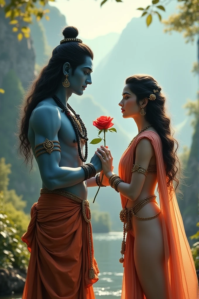 Shivji and Parvati Shivji is giving rose to Parvatiji