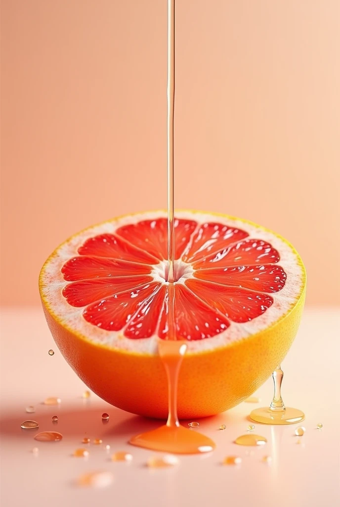 Half a grapefruit with juice dripping out of it