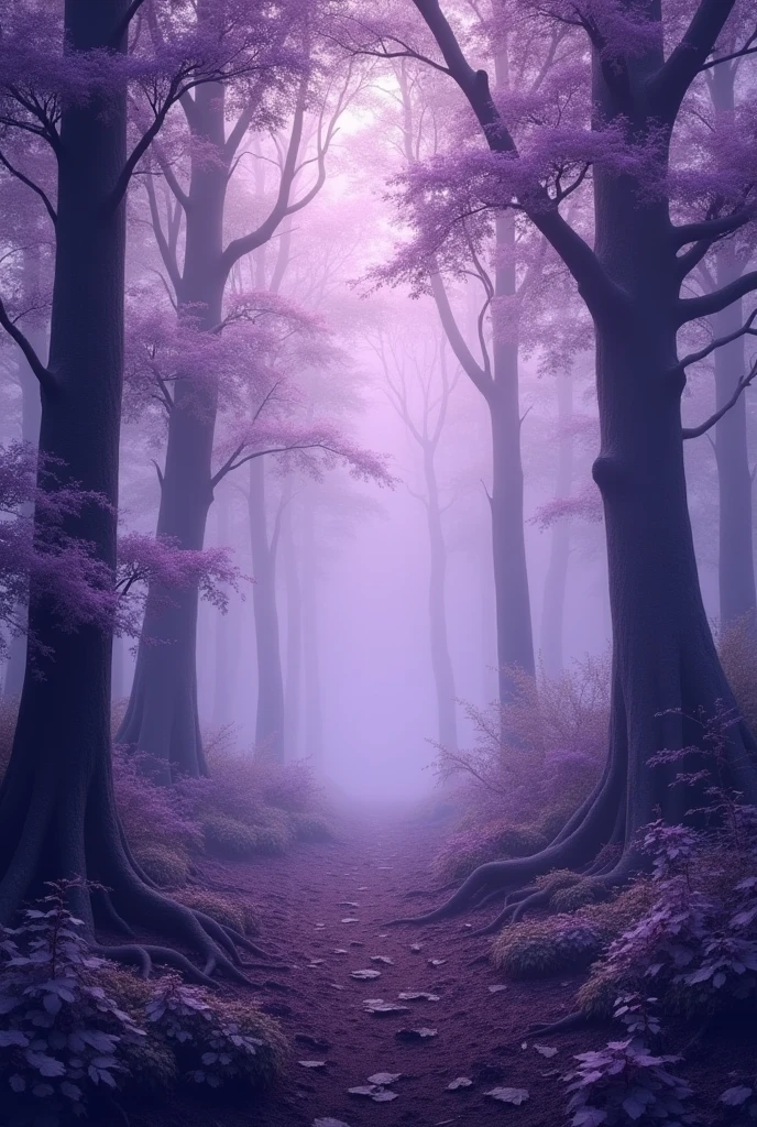 Blue forest background, which is all in purple soft tones, slightly dark. (excellent quality) (best quality) (realism)