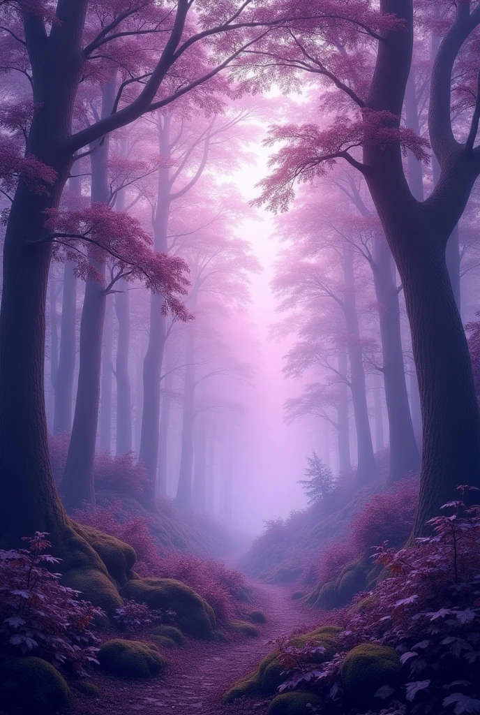 Blue forest background, which is all in purple soft tones, slightly dark. (excellent quality) (best quality) (realism)