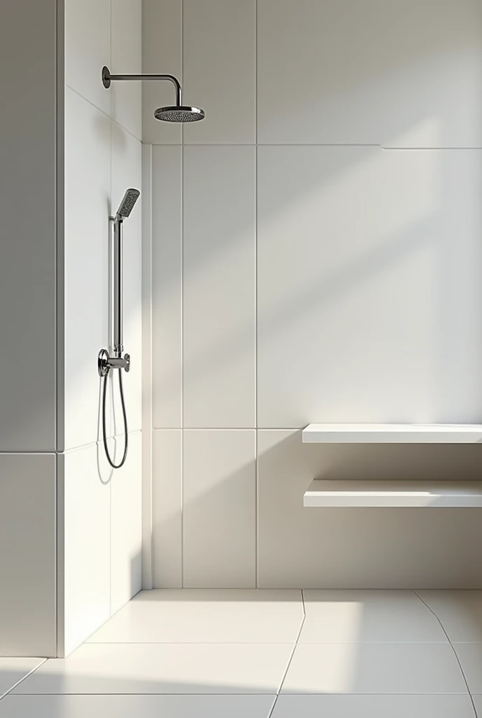 bathroom only part of the shower and empty shelf
