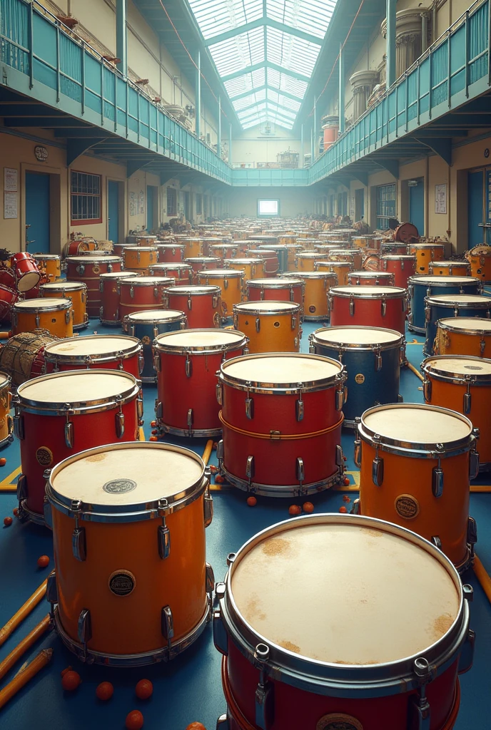 Many drums in a school without people