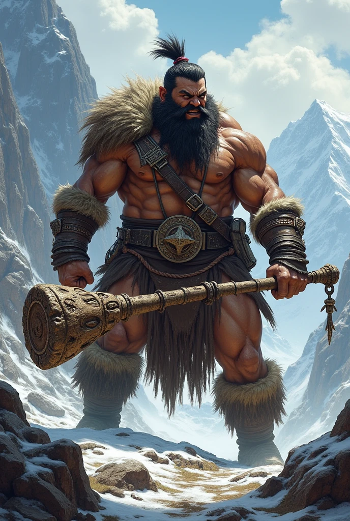 Mountain barbarian RPG character holding a club