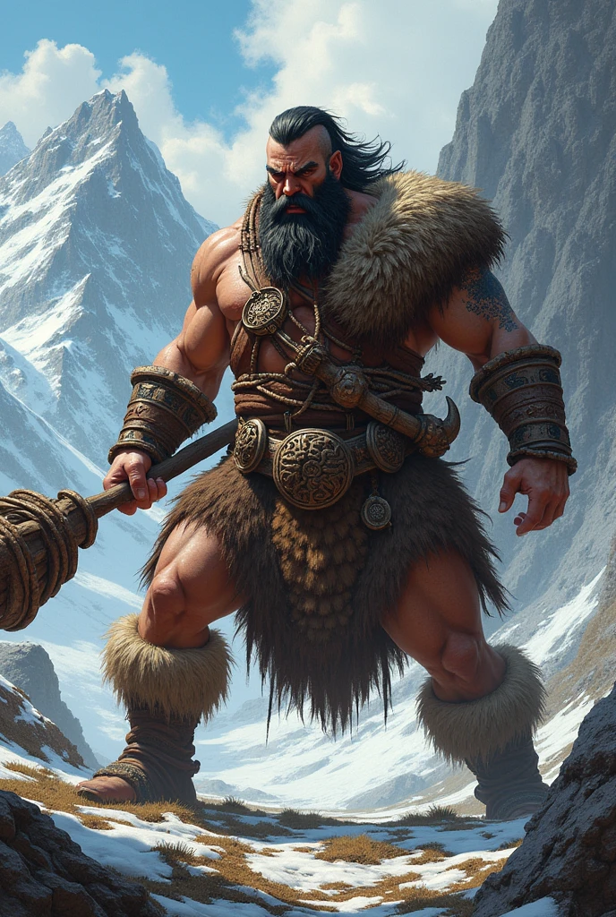 Mountain barbarian RPG character holding a club