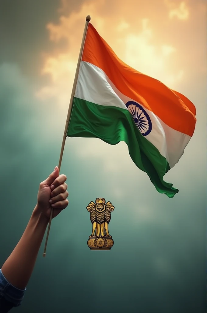 Indian national flag waving holding in hand Madhya Pradesh Police background compassionate logo