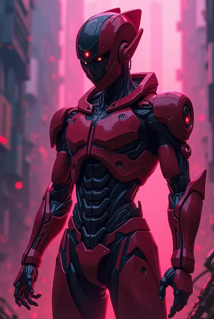 sasuke in robot style red colour with fire purple shading face open