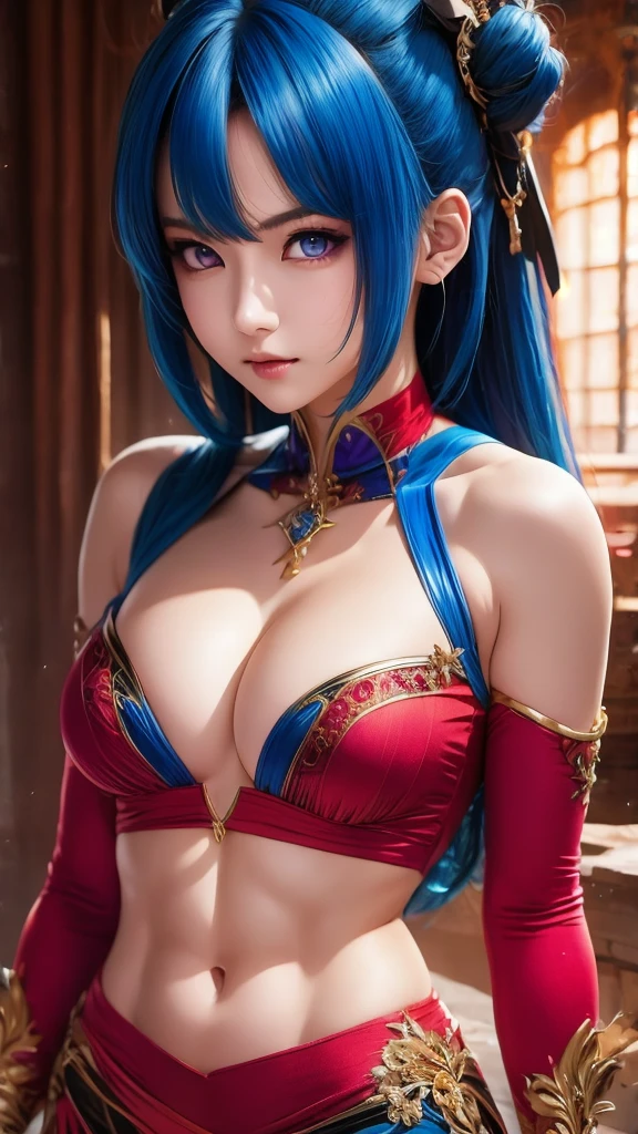 anime girl with blue hair and purple eyes posing for a picture, hestia, ayaka genshin impact, blue scales covering her chest, extremely detailed artgerm, portrait knights of zodiac girl, tsuaii, zerochan art, by Kamagurka, azure. detailed hair, artgerm on artstation pixiv, smooth anime cg art