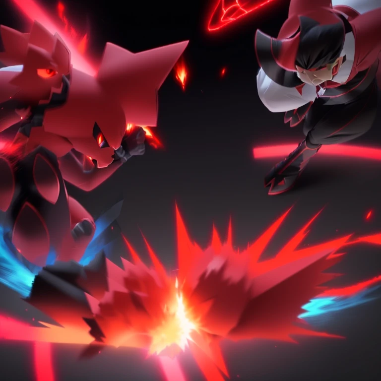 pokemon is playing with a ball and a fire in a game, intense battle, intense fighting, they are fighting very angry, menacing!, red spike aura in motion, intense combat, menacing!!!, dynamic!!, intense moment, facing off in a duel, leading a battle, scene!!, in battle, sharp!, screenshot from a 2012s anime