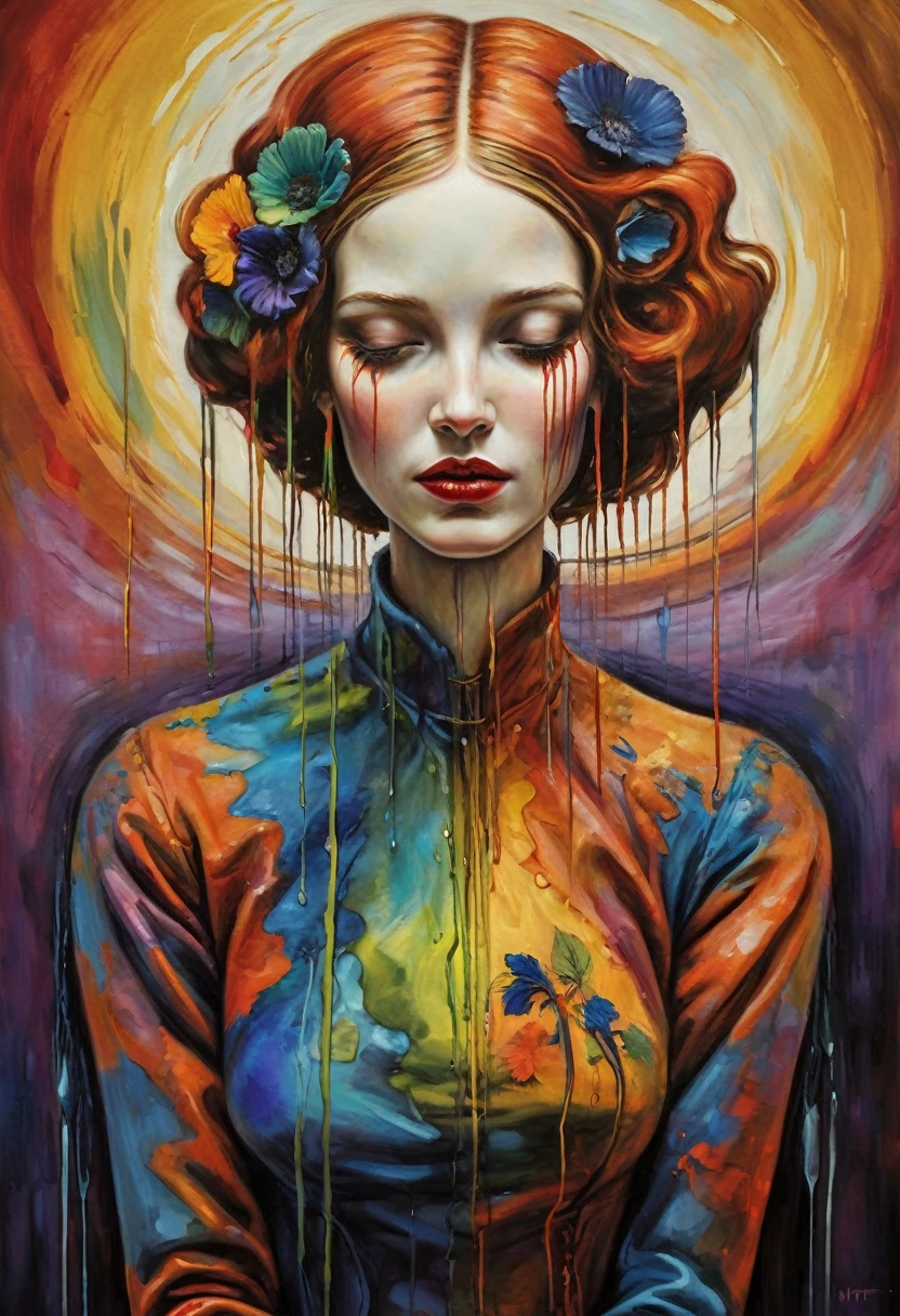 (Artistic Masterpiece of Romantic Life) ( (Themed Art of Life) ( (Conceptual Art) (NFT Exclusive) (Fauvism Work) ()”) Where visual poetry transcends traditional boundaries and embraces the dynamic interplay between creativity and technology Takes),dripping paint,darkart,style, in the style of esao andrews