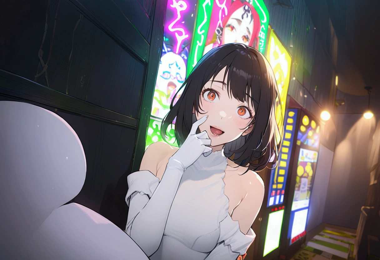 The facial expression is a smile with the mouth closed. Sexy