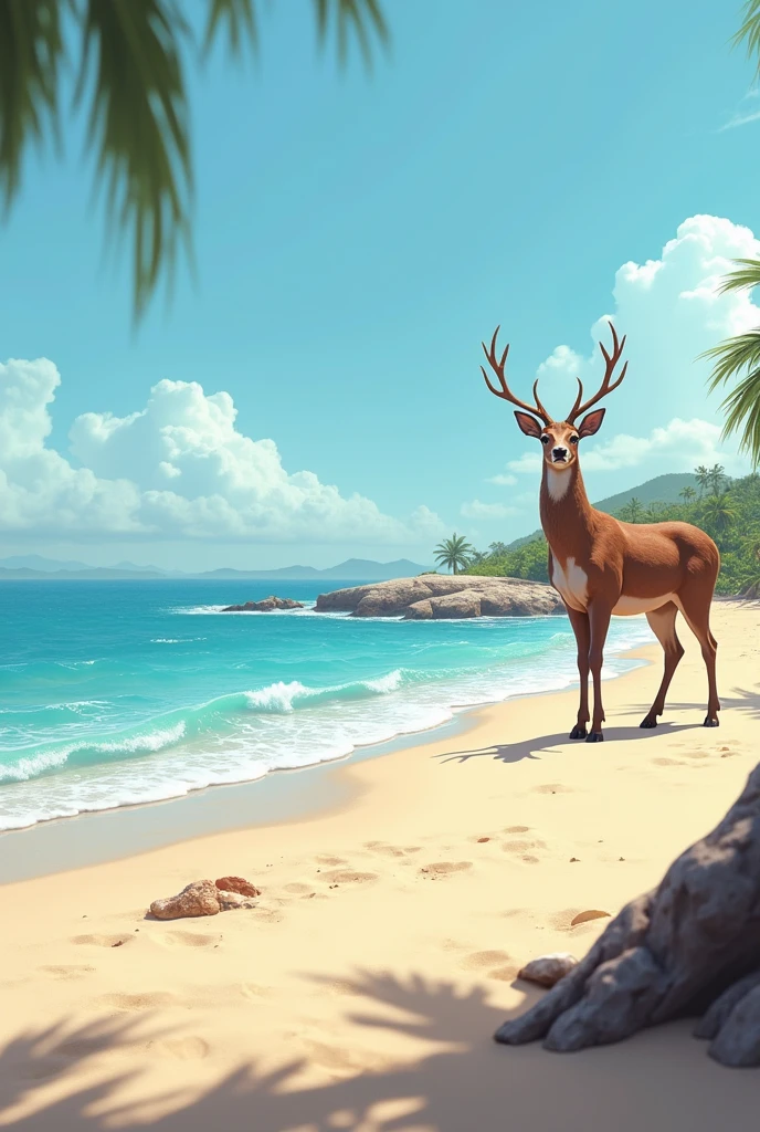 Beaches of Mazatlan with a deer in the background, realism