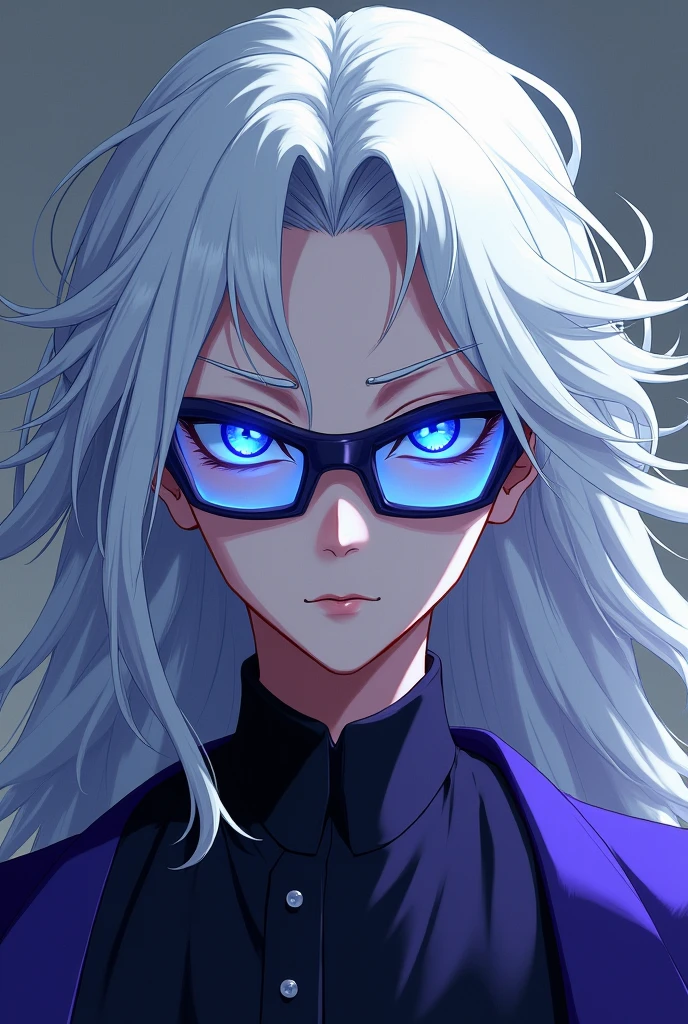 Make Satoru Gojo!
he has white hair, has a dark purple shirt, has blue glasses and has bright blue eyes, and has skin color