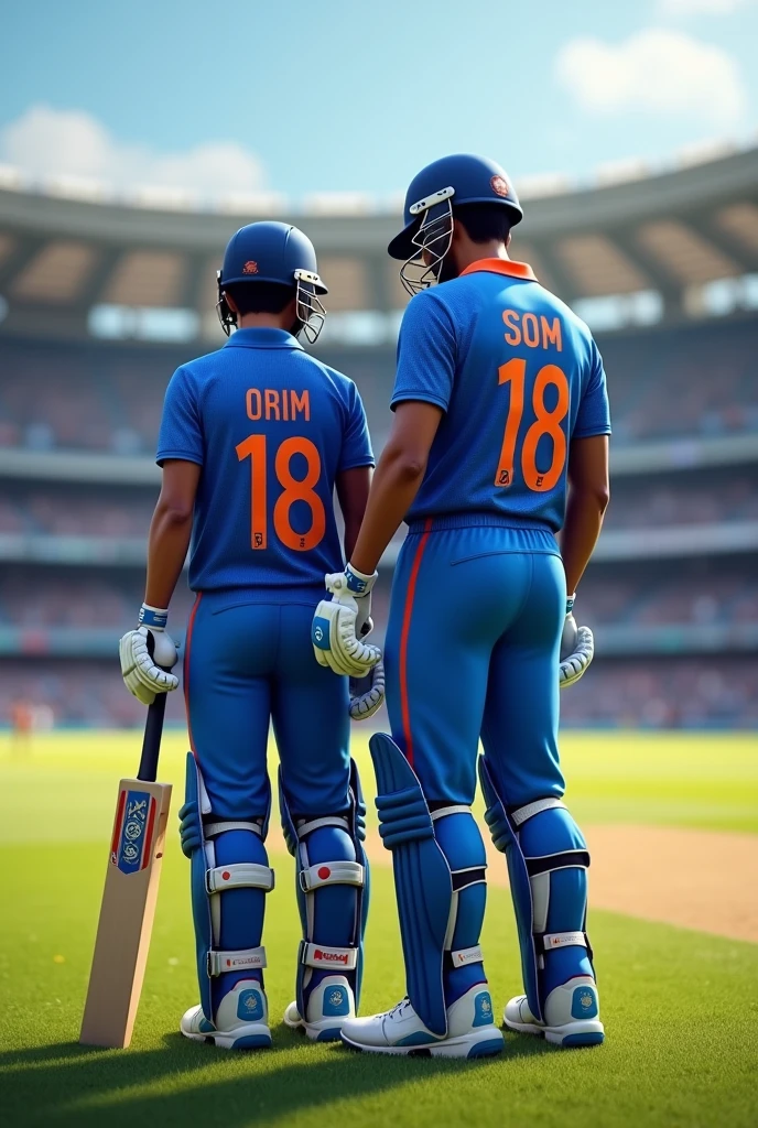 That sounds like a wonderful d
I’ll depict you wearing the Indian cricket team jersey with the number 18 and your name “Som,” standing next to Virat Kohli, who is also in his iconic number 18 jersey. You’ll be touching his feet as a sign of respect. The background will be a cricket stadium to capture the essence of your dream.