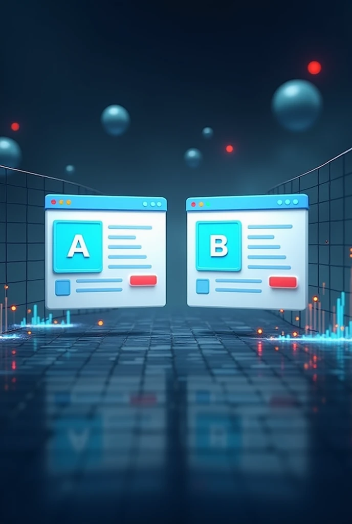 Based on the topic "Big data and data analysis", create an image related to the technique: SPLIT TESTING, ALSO CALLED TO/B testing is a type of experiment in which you split your web traffic or user base into two groups, and show two different versions of a web page, app, email, and so on, with the goal of comparing the results to find the more successful version. Add part A and B, Remember that the essence is that two versions of a product are shown to see which one is more accepted., In the first version, place a and in the second B, but let A and b be perceptible., and that it is shown for example, versions of two web pages