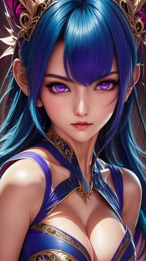 anime girl with blue hair and purple eyes posing for a picture, hestia, ayaka genshin impact, blue scales covering her chest, extremely detailed artgerm, portrait knights of zodiac girl, tsuaii, zerochan art, by Kamagurka, azure. detailed hair, artgerm on artstation pixiv, smooth anime cg art