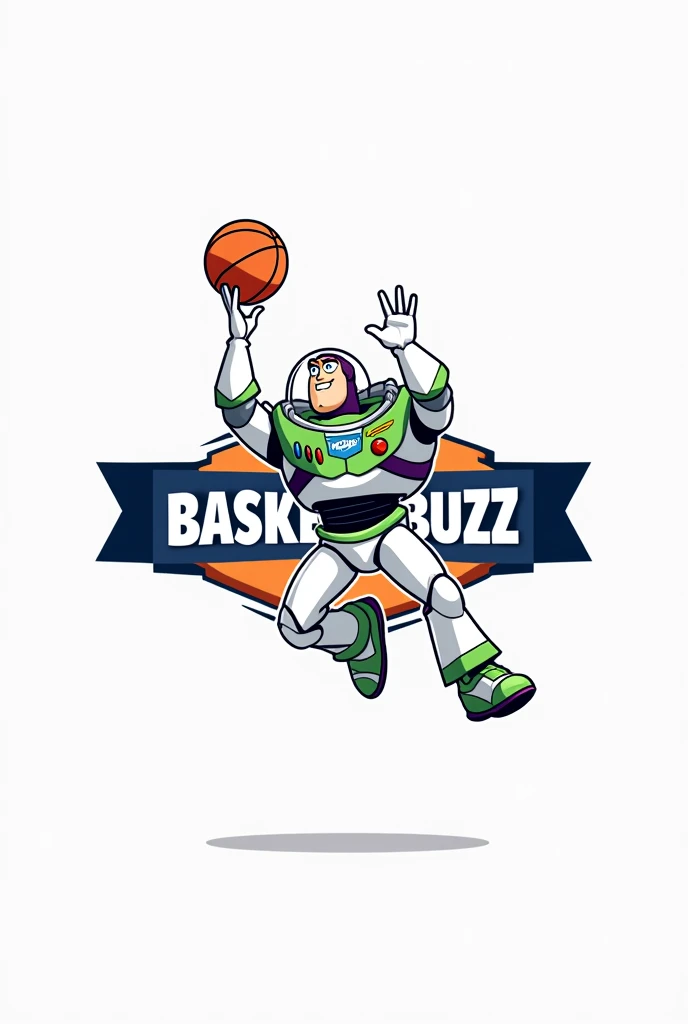 Make a logo for a basketball shoes store named Basket Buzz (color: white, blue and orange) (buzz lightyear play basketball) (remove the abgie baliz watermark)