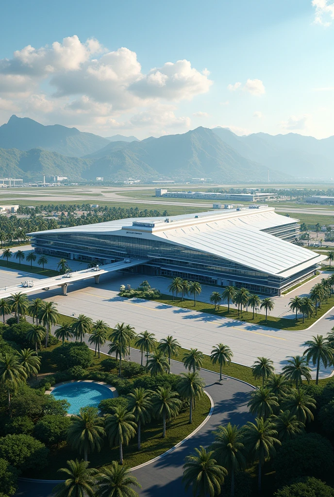 Generate a big airport building with logo Nadzab Airport