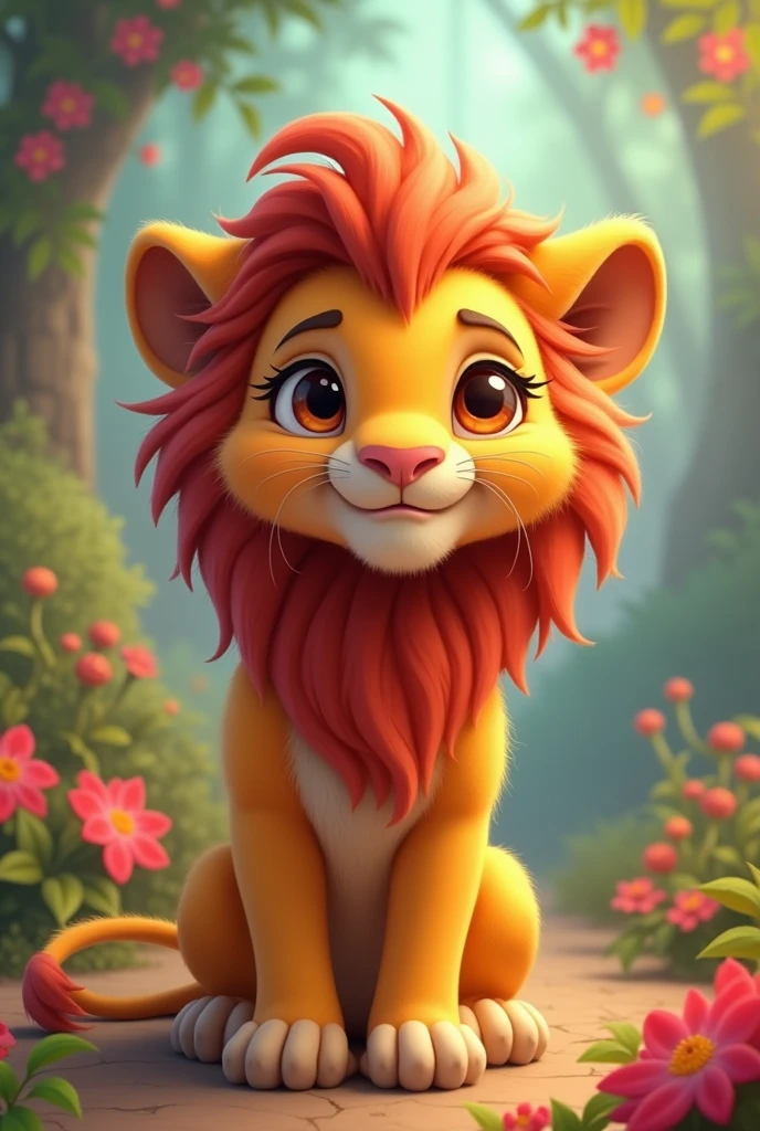 An animated lion with a feminine pad 