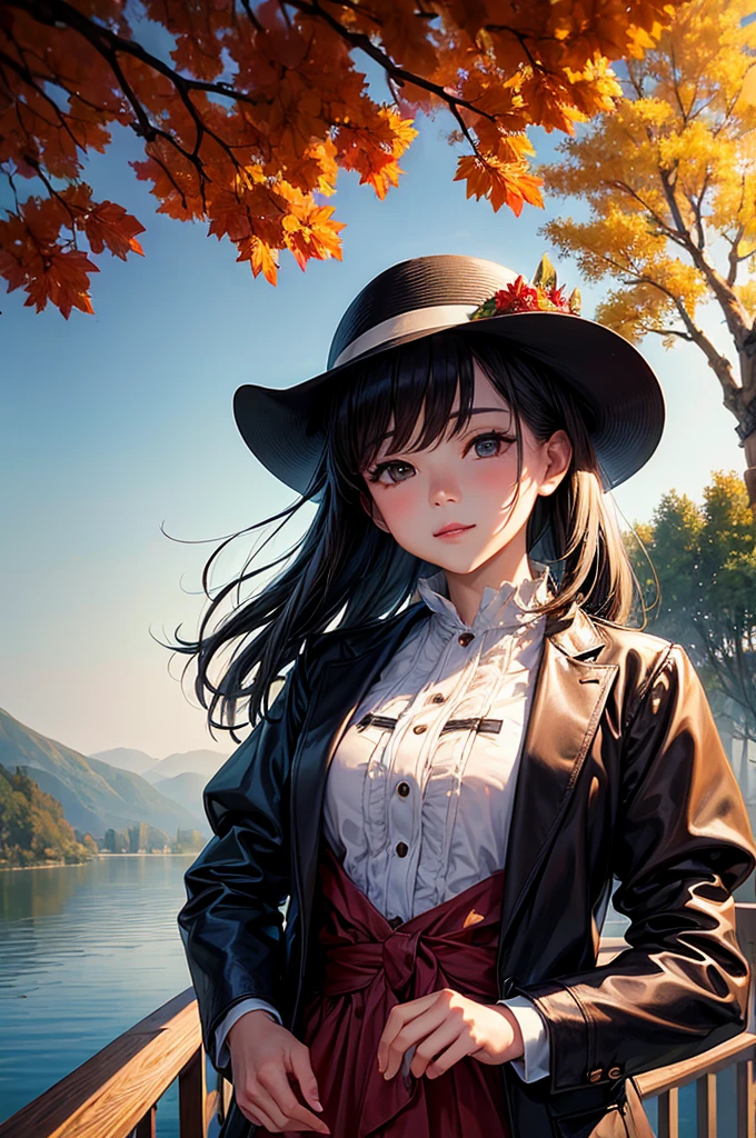 tmasterpiece, top-quality, high detal, Impressionism, Autumn morning, Cruise along the lake in the morning mist, haze, Cinematic light,
