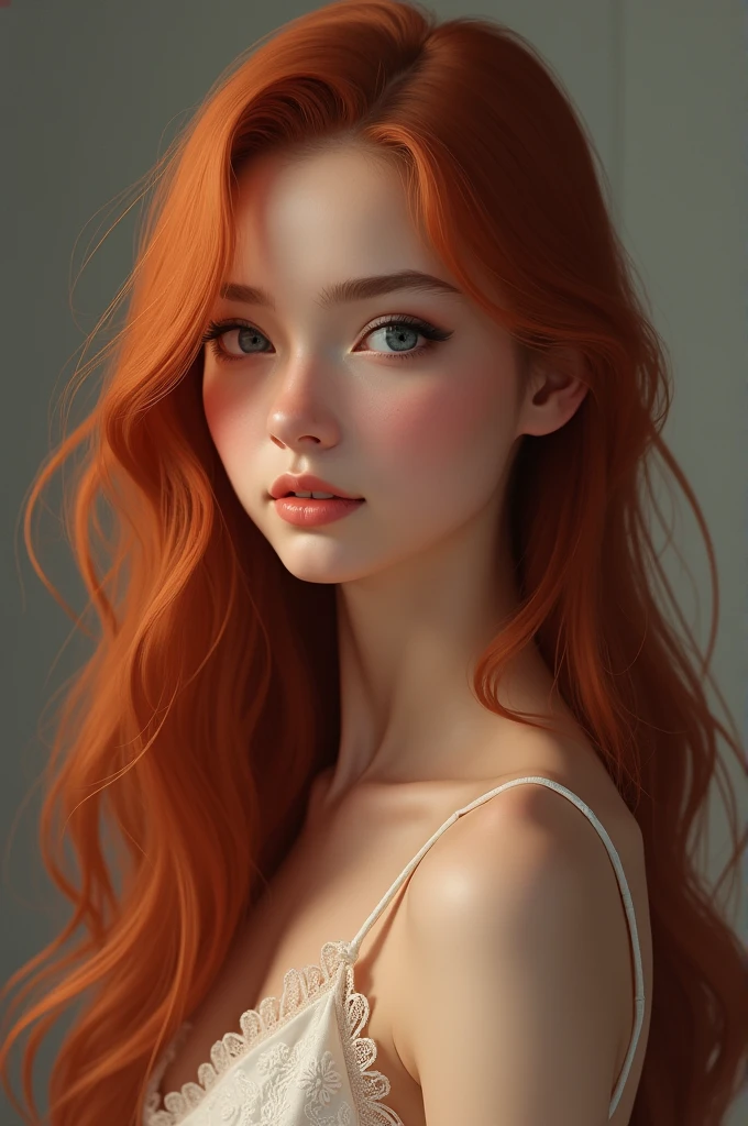 Can you make me an image of a person who is of medium complexion with reddish hair to the hips and a height of 1m?.60 cm With a kind and very shy personality That she is a woman It is for a book