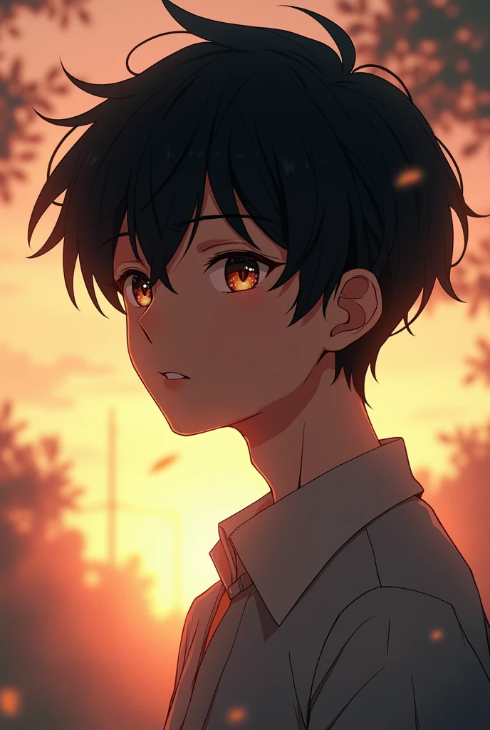 A anime boy thinking about his first love 