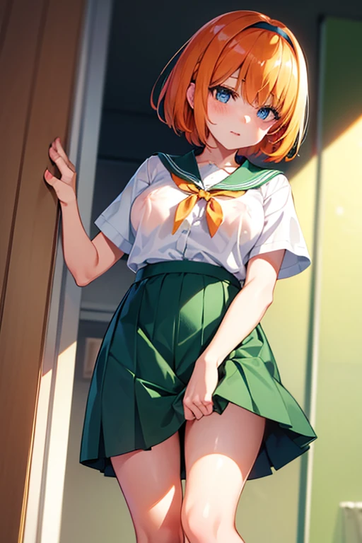 Nakano Yotsuba、Bangs、Short Hair、Short Bob、Blue eyes、Hair between the eyes、Hair Ribbon、hair band、Orange Hair、In a skirt、School clothes、Green Skirt、White shirt、Short sleeves、Excited、Nipples are visible、I&#39;m not wearing pants、Small breasts、Small breasts、Spread your legs、Close your eyes for a moment、Open your mouth a little、Heavy breathing、Completely naked、Uniform half-removed、Flip-up skirt、Sleeping in bed、Touching the nipples with your fingers、I can see your boobs、Sweat、Soaking wet、Sticking out tongue、A funny expression、Touching the nipples with hands、Blushing、Reach、I can see your boobs、The genitals are visible、Teasing the nipples、Masturbation、Masturbation、Masturbation、Squirting、splash