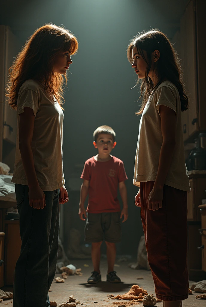 Make a picture of 2 sisters and 1 brother with fight