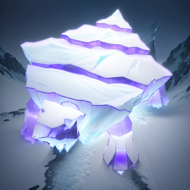 there is a table with a white table cloth and purple ribbons, icey tundra background, industrial futuristic ice mine, frostbite 3 rendered, ice shards, ice seracs, icy, iceberg, glacier, mountains made out of icebergs, pillars of ice background, icy glaciers, icy mountains, low polygons illustration, lineless, 2 d low polygon art