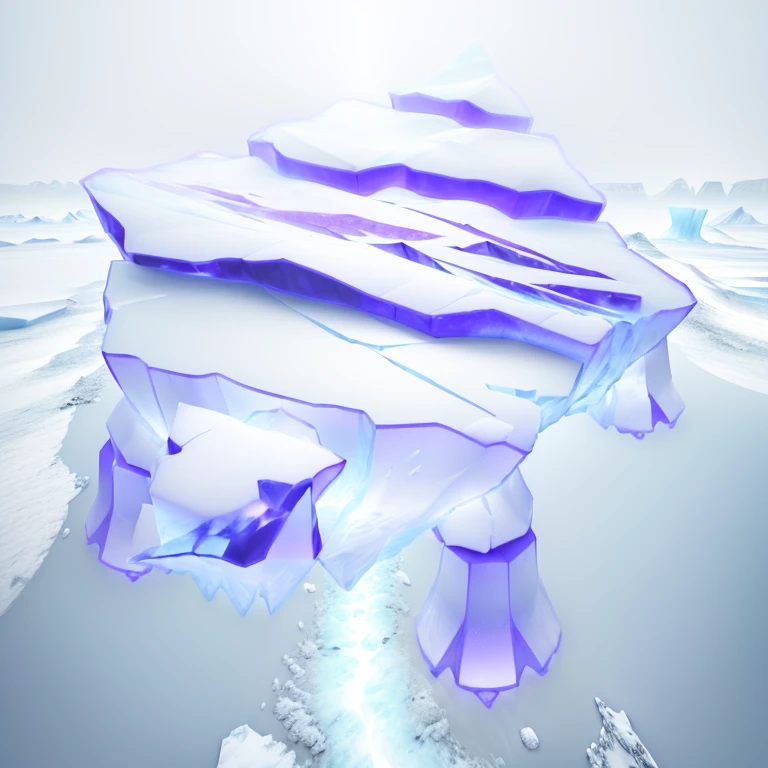 there is a table with a white table cloth and purple ribbons, icey tundra background, industrial futuristic ice mine, frostbite 3 rendered, ice shards, ice seracs, icy, iceberg, glacier, mountains made out of icebergs, pillars of ice background, icy glaciers, icy mountains, low polygons illustration, lineless, 2 d low polygon art