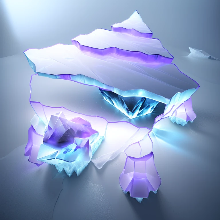 there is a table with a white table cloth and purple ribbons, icey tundra background, industrial futuristic ice mine, frostbite 3 rendered, ice shards, ice seracs, icy, iceberg, glacier, mountains made out of icebergs, pillars of ice background, icy glaciers, icy mountains, low polygons illustration, lineless, 2 d low polygon art