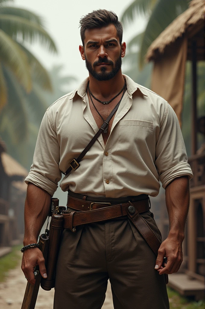 a man with a robust appearance and fair skin, typical of Portuguese colonizers