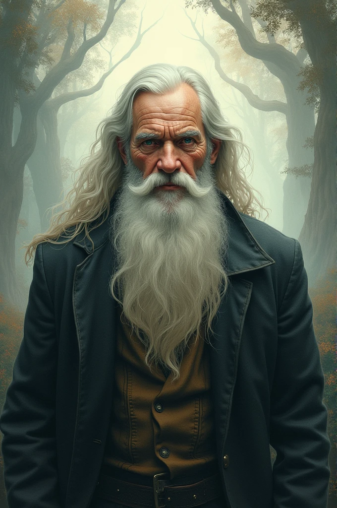 Old man with long bread and abstract background
