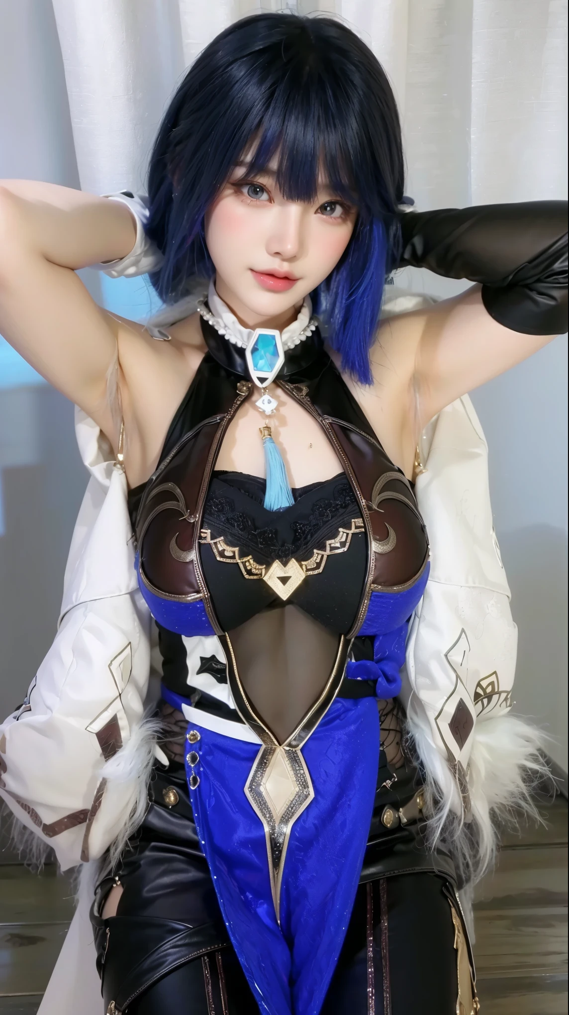 Game Art,CG Animation,Best image quality,Maximum resolution,8K picture quality,(A bust photo),(portrait),(Head close-up),(Rule of Thirds),Unreal Engine 5 rendering works,20 year old girl,((Queen)),The eyes are very detailed,(Large Breasts),Elegance and nobility,Ray Tracing,Game CG,((3D Unreal Engine)),OC rendering reflection mode,4K,Ultra-clear,Translucent lace,Fair and plump figure,Pretty Face,Glossy Gel Coat,身着华贵礼服的Queen,Gorgeous clothing,Luxurious and exquisite jewelry,Colorful makeup,Full figure,Dark red lipstick,精致Gorgeous clothing,Supermodel,Gold Jewelry,Luxurious clothing,Gold and diamond jewelry,Rich facial details,Delicate and delicate skin texture,Gorgeous eyeshadow makeup,Shiny gel coat,Raise your hands,Hands behind head