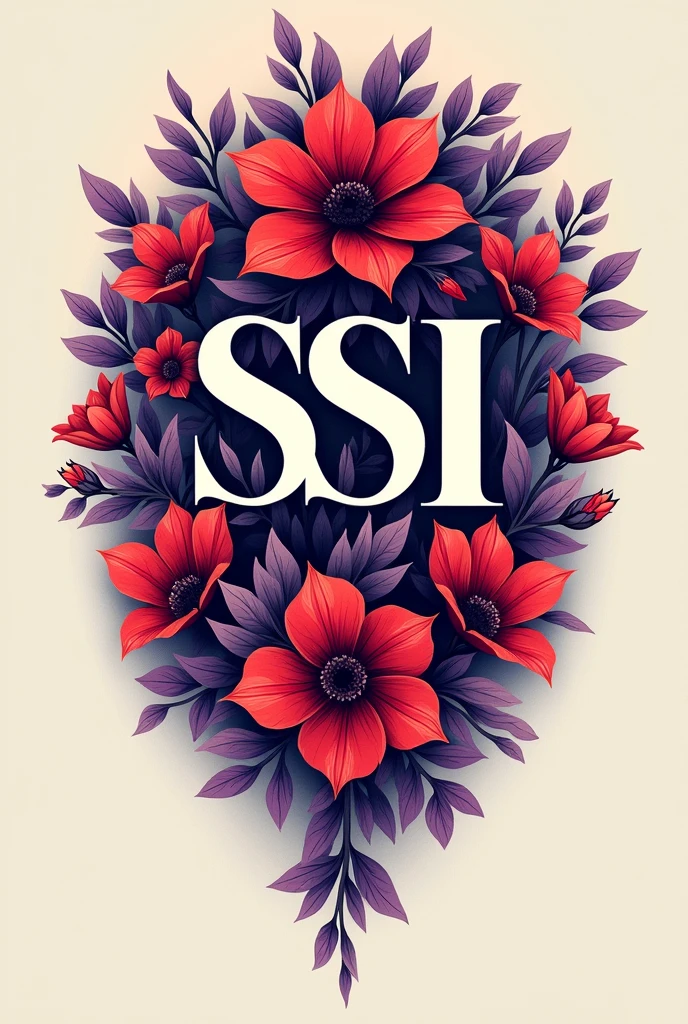 I want you to make a tattoo design with the letters SSI surrounded by red and purple flowers and another one with red and purple butterflies that looks really nice. 