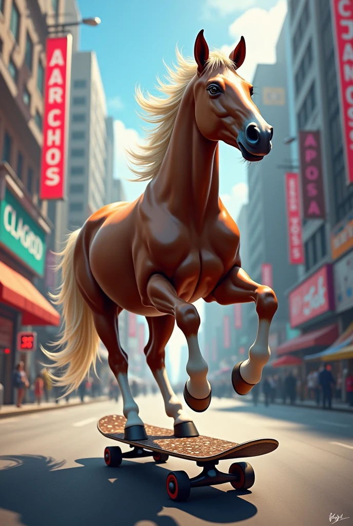 Horse riding a skateboard