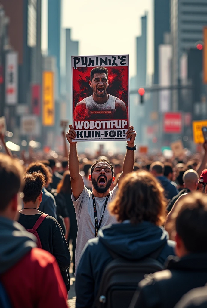 Students protest against criminal who murdered a on duty doctor.Poster headlines will be " The culprit should get a painful punishment."