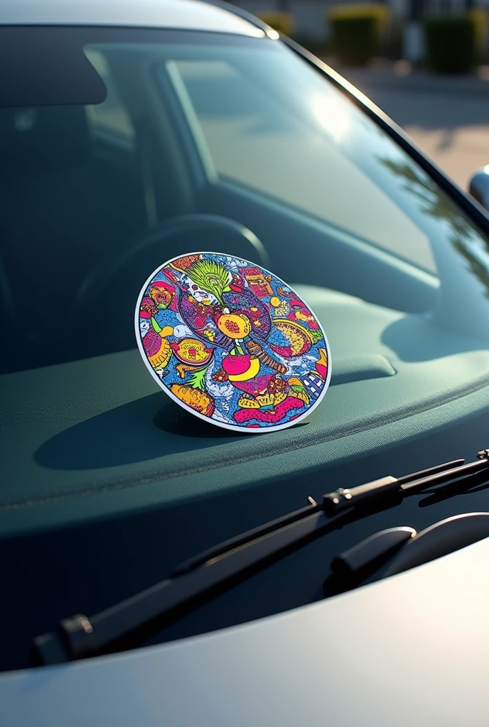 car windshield with a decorative sticker attached