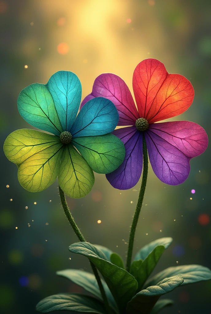 Pair of multi-colored four-leaf clovers