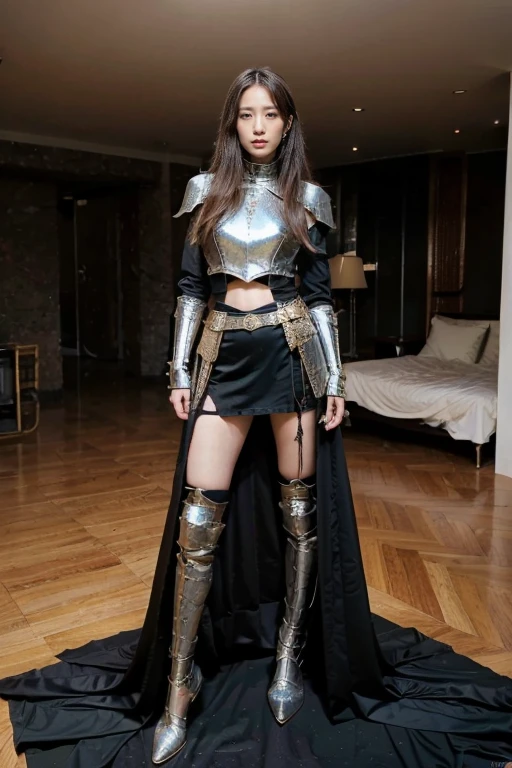 Female Knight, Long hair, Dark armor,Long legs,(masterpiece, best quality)