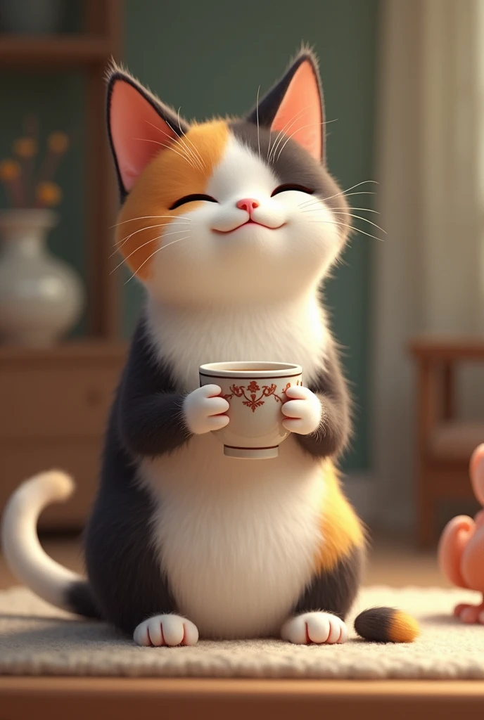 Mikado Neko with a coffee
