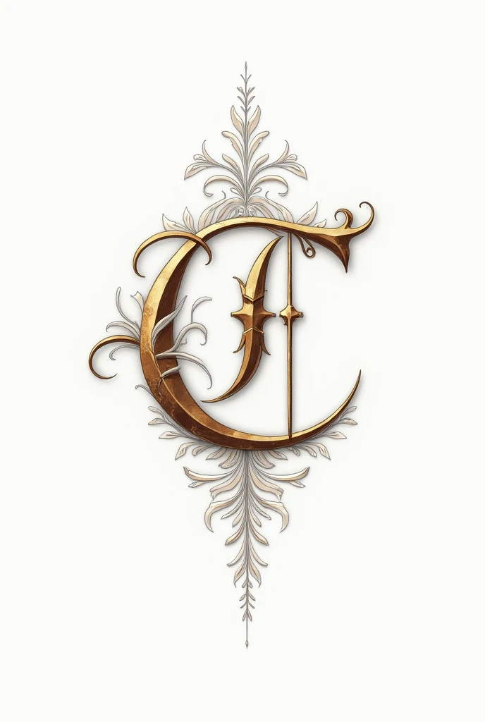 Image on white paper background with elegant and beautiful initial signature C and T