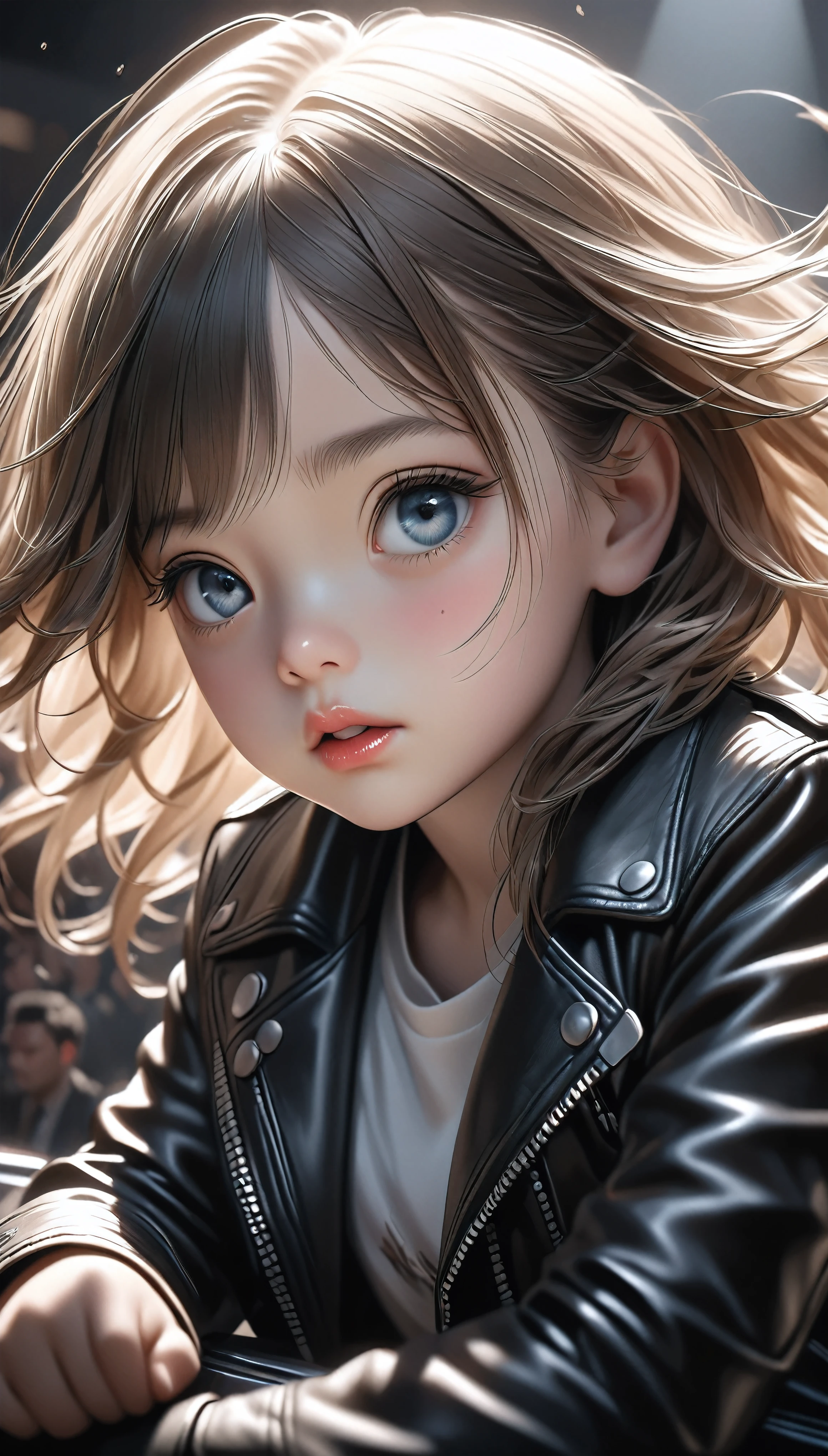 Black Leather Jacket, dramatic, cute, Very, Immoral, Ultra-realism, Cinematic,