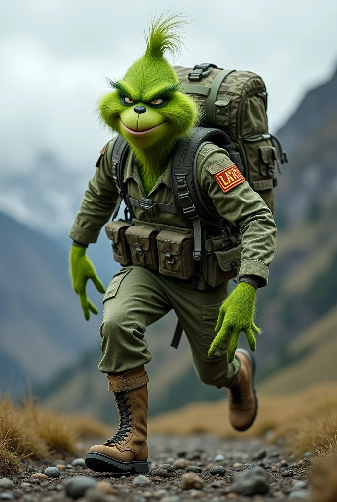 Grinch paratrooper in military uniform