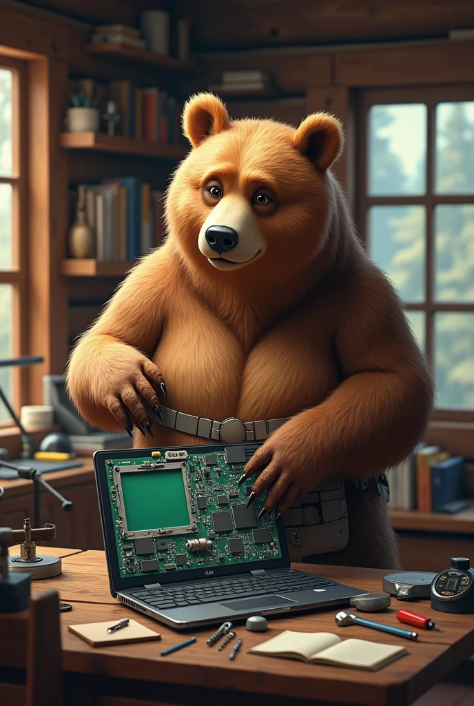 Brown bear repairs computer