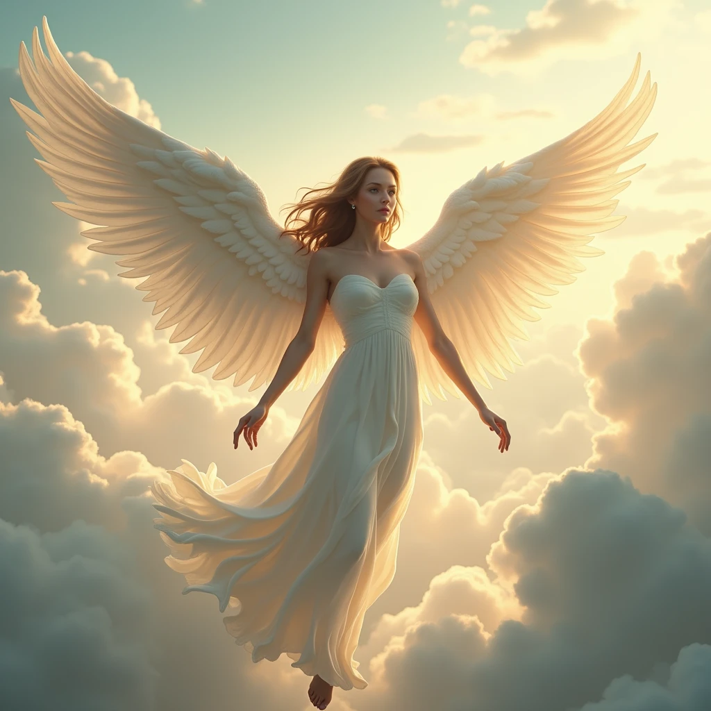 A beautiful girl angel in the sky realstic