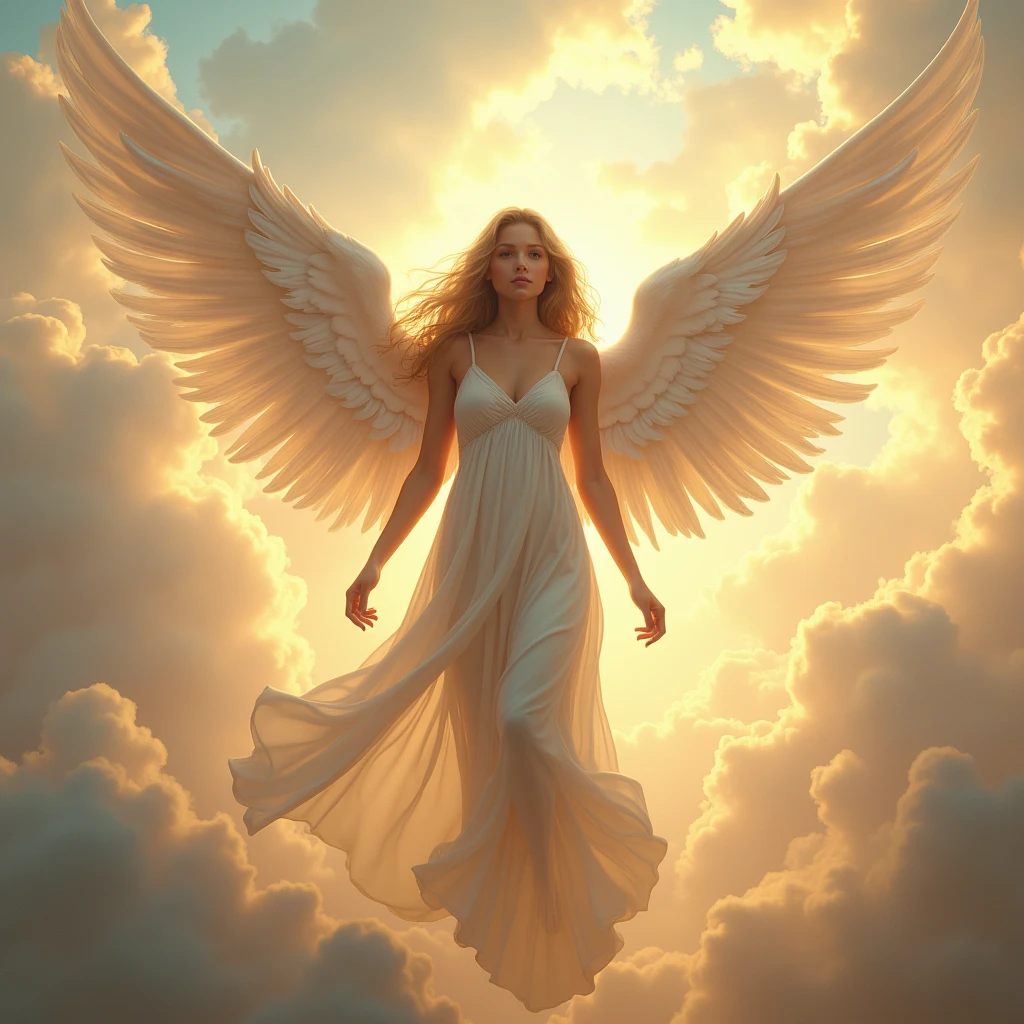A beautiful girl angel in the sky realstic